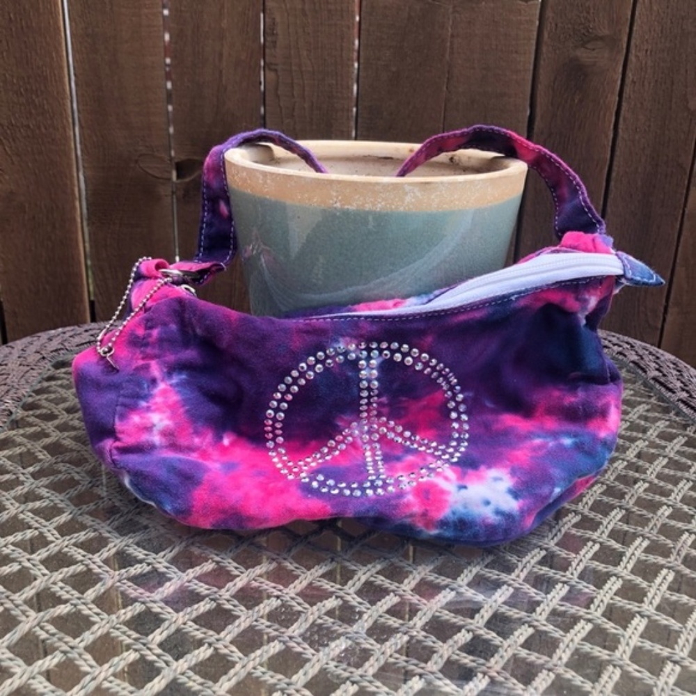 NWOT Y2K Tie Dye Sequin Peace Baguette Bag